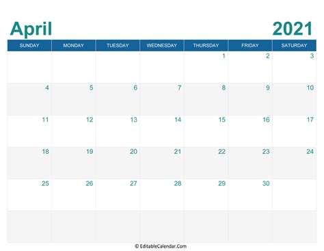 April 2021 Calendar Templates