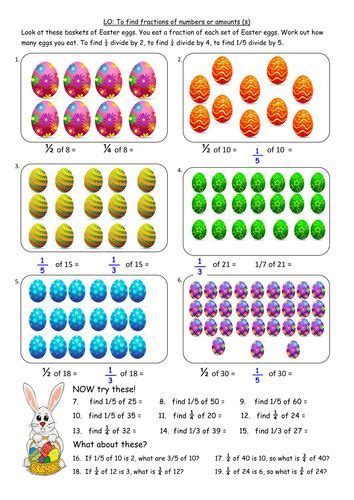 Finding fractions of amounts easter handout | Fractions, Easter