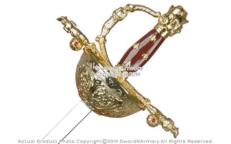 Medieval Spanish Rapier Sword Basket Cup Hilt Gold Finish With Display