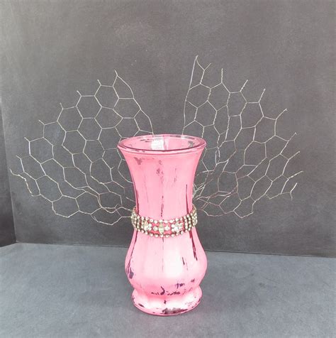 Pink Painted Vase Chalk Painted Glass Vintage Rhinestone