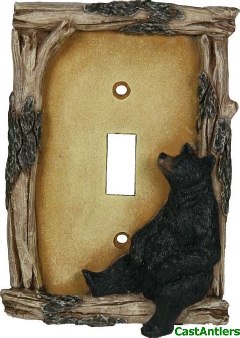 These rustic cabin light switch plates and outlet covers come in slate, metal and wood and most can be made for rockers, gfi and up to 5 gang switches. Black Bear Single Light Switch Plate Cover Western Rustic ...