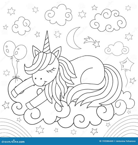 Cartoon Unicorn On Cloud Stock Vector Illustration Of Concept 193586440