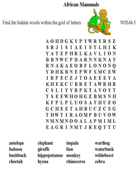 Bluebonkers Free Printable Word Search Sheet African