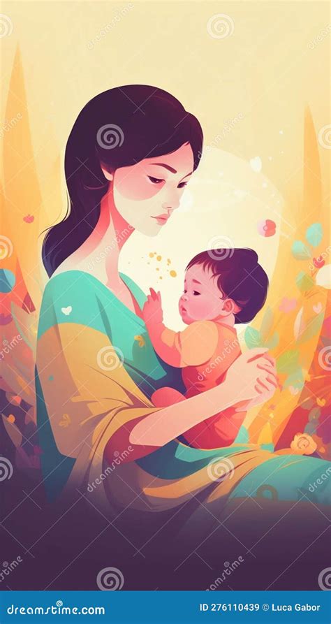 A Mother Lovingly Holds Her Son In Her Arms Stock Illustration