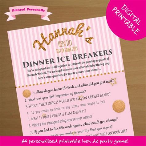 Some even can be modified and used for any occasion. Personalised hen party game Ice breaker game by ...