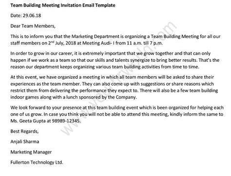 Team Building Meeting Invitation Email Sample