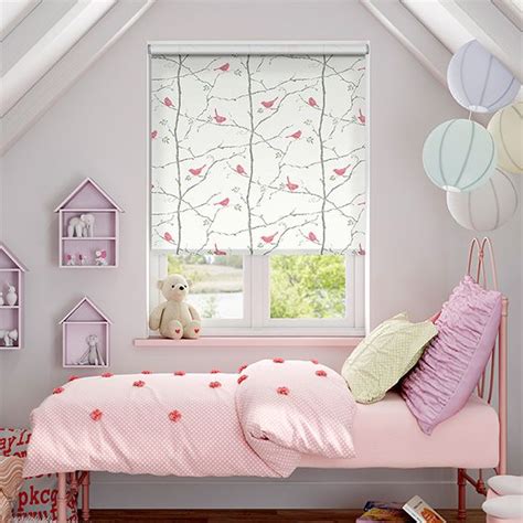 Dawn Chorus Blossom Roller Blind Kids Room Curtains Pink Roman