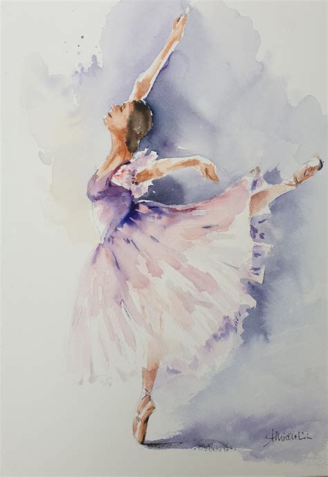 Pink Purple Ballerina Watercolor Painting Classical Ballet Etsy