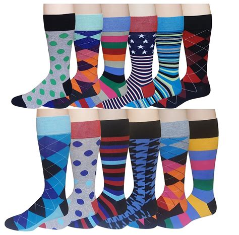 Different Touch 12 Pairs Men S Cotton Funky Classic Design Colorful Socks 10 13 Men S Shoe