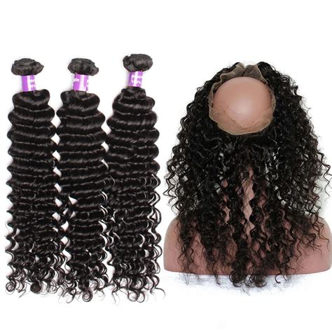 Kinky Curly 360 Lace Frontal Closure With Bundle 3 Brazilian Human Hair