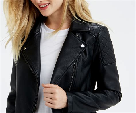 Oasis Faux Leather Biker Jacket Black Coats For Women Outerwear