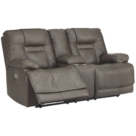 Ashley Furniture Wurstrow Leather Power Reclining Loveseat In Smoke