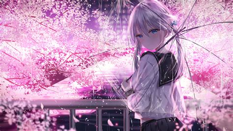 3840x2160 Anime Girl With Umbrella Outdoors Looking Back 5k 4k Hd 4k