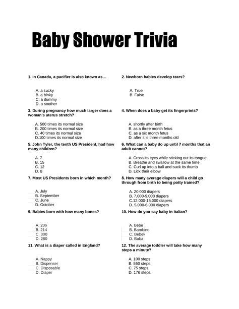 Trivia Juegos Para Baby Shower Para Imprimir Con Respuestas Al Pulsar