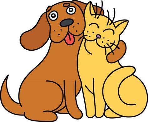 Royalty Free Cat And Dog Playing Together Clip Art Vector Images