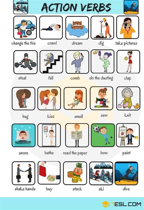 300 Common Verbs With Pictures English Verbs For Kids 7esl Verbs