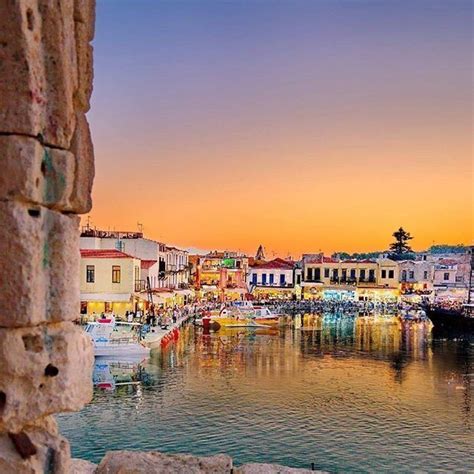 Rethymnon Harbour Rethymnon Crete Greece At Sunset Crete Greece