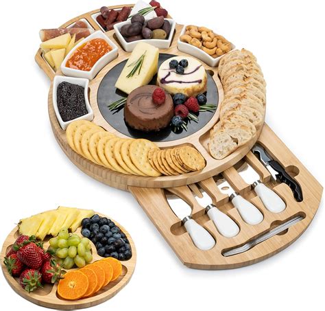 Smirly Bamboo Cheese Board And Knife Set Round Charcuterie Board Set