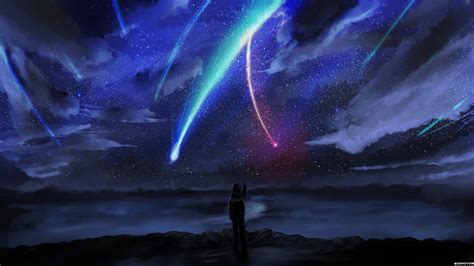 Comet Sky Horizon Stars Kimi No Na Wa Anime 1080p Wallpaper