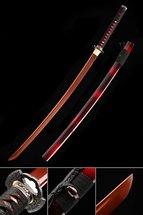 samurai sword handmade japanese samurai sword 1060 carbon steel with red blade truekatana