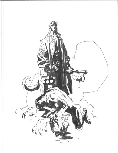 Hellboy With Wolf Comic Art Mike Mignola Art Mike Mignola Comic Art
