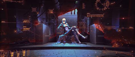 Wallpaper Cyberpunk Throne Cyber Tech Technology Cybergirl
