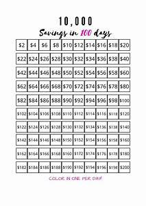 10000 Money Saving Challenge Chart Printable