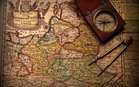 Hd Wallpaper Vintage Map Silver Drawing Compass And Brown Wooden