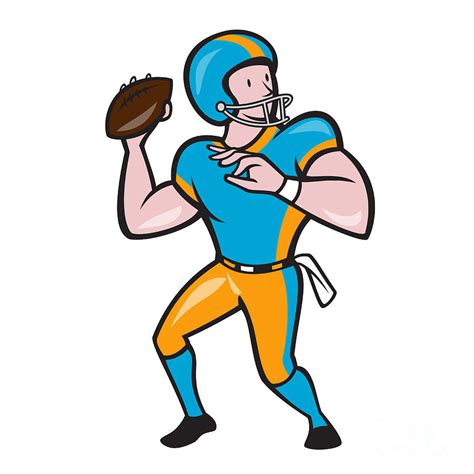 American Football Quarterback Qb Throwing Cartoon Digital Art By