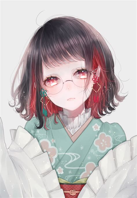 Round Glasses Girl Inner Color 2020 アニメファンアート かわいい