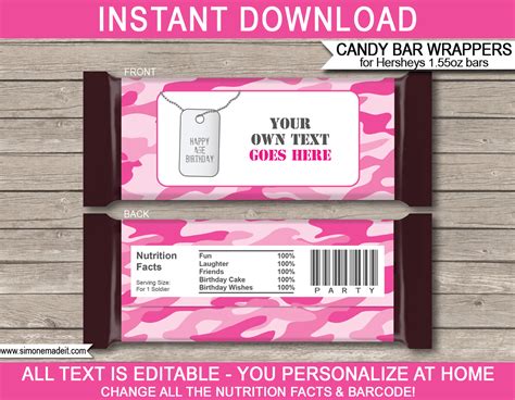 pink camo hershey candy bar wrappers personalized candy bars