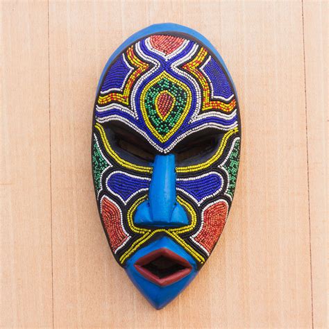 Unicef Market Recycled Plastic Beaded African Wood Mask From Ghana