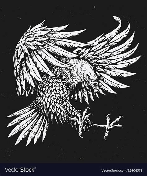 Hand Drawn Bold Linework Swooping Tattoo Eagle Vector Image On