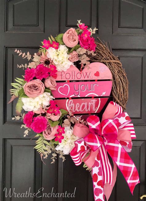 Valentines Day Wreath Front Door Heart Wreath Pink Wreath Etsy
