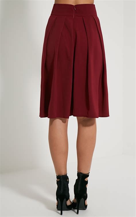 Bonnie Burgundy Pleated Midi Skirt Knitwear Prettylittlething