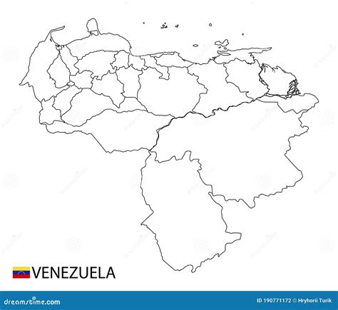 Mapa De Venezuela Regiones De Esquema Detallado En Blanco Y Negro Del