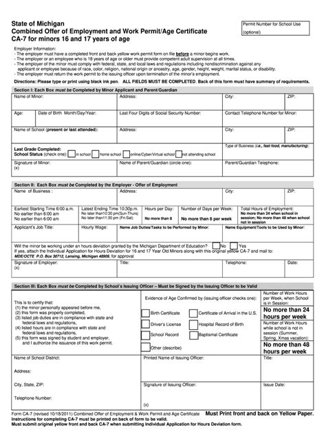 Fillable Online Michigan Work Permit State Of Michigan Fax Email