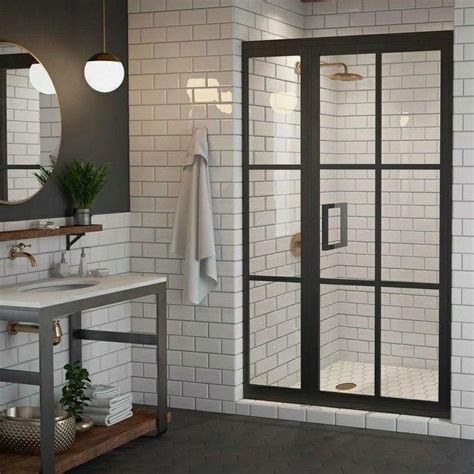 Gridscape Gs1 2 Swing Shower Door And Panel In Black With Clear Glass Shower Doors Glass
