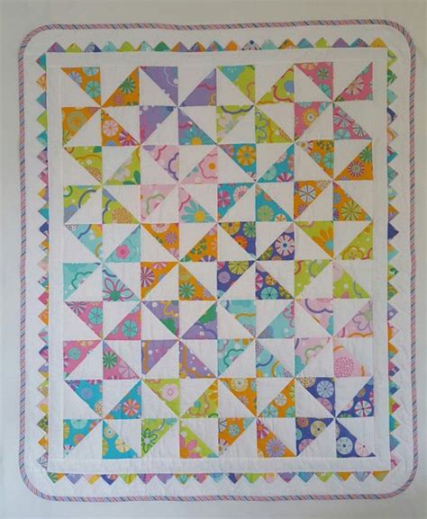 Handmade Multi Colored Pinwheel Baby Quilt Prairie Point Border