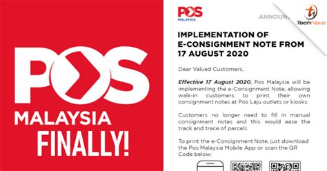 Salinan pertama adalah untuk pihak pos laju. Pos Malaysia introduces e-Consignment Note so that you don ...