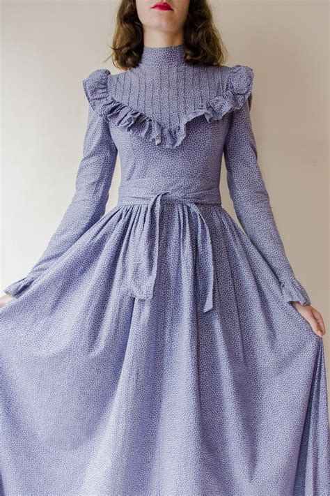 1970s Laura Ashley Purple Prairie Dress Made In Holland Vintage 70s