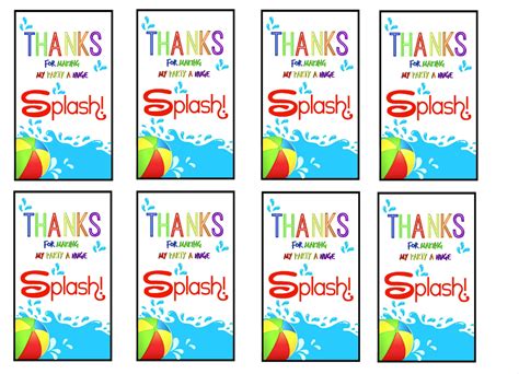 Thanks For Making My Party A Splash Free Printable Printable Word