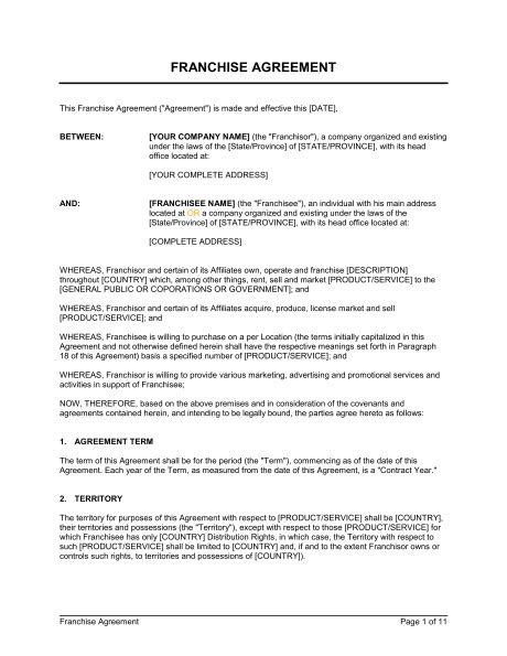 franchise agreement template word   business