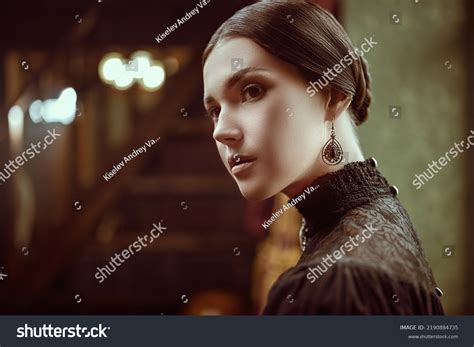 Refined Aristocratic Girl Black Gathered Hair Stock Photo 2190884735