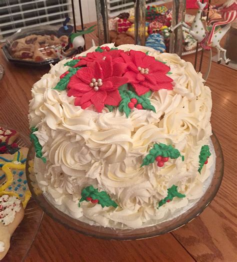 Christmas Themed Cake All Buttercream And Fondant Poinsettia