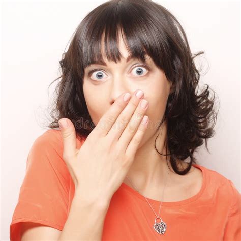 Young Woman With Hands Over Mouth Stock Image Image Of Caucasian