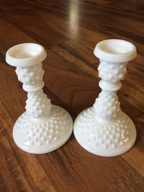 Fenton Milk Glass Hobnail Candle Holders Antique Price Guide Details Page