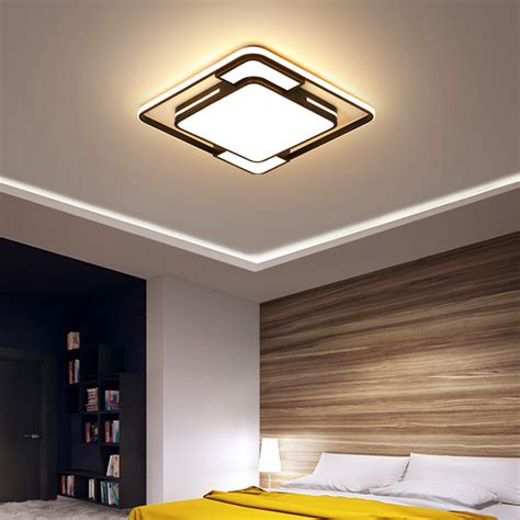 Modern Led Ceiling Light With Remote Black Dimmable Lamp Square