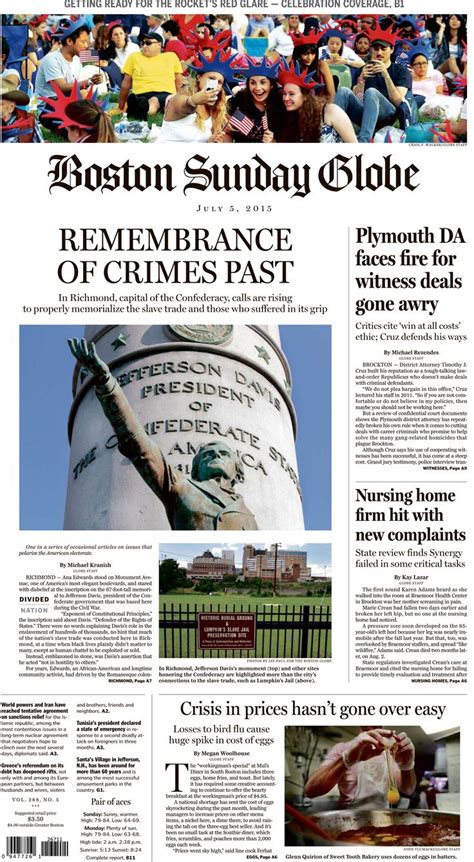 Boston Globe Front Page July 5 2015 Boston Globe Remembrance