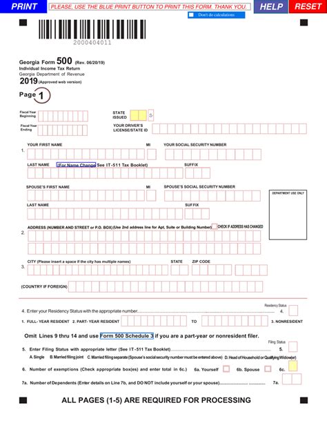 Fillable Georgia Form 500 Printable Forms Free Online